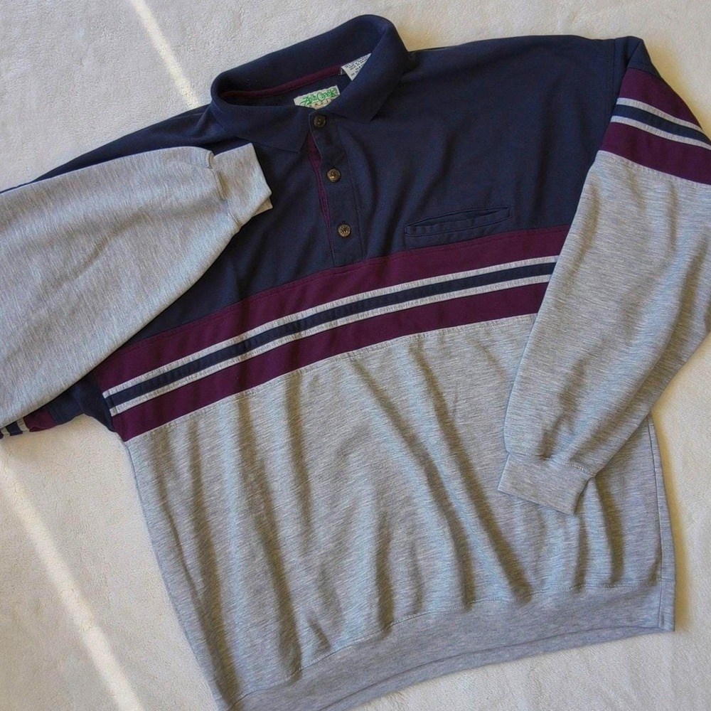 Ash Creek Trading Polo Sweatshirt Men XL Navy Burgundy Vintage 80 90s Colorblock